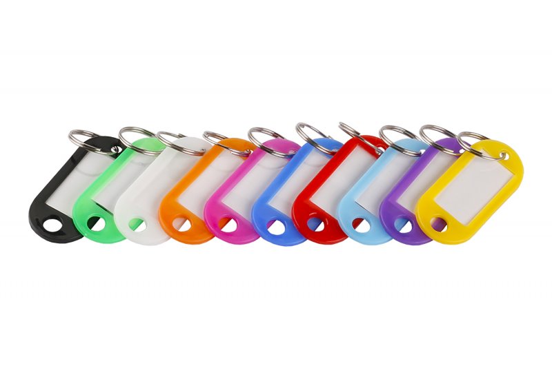 Nøglemærker i plast med ring farvede nøglebrikker (100 stk)
